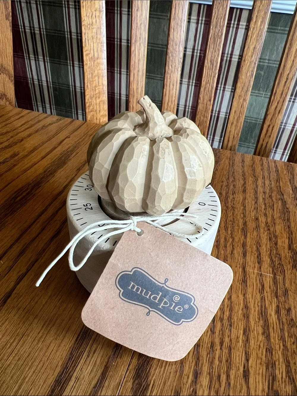 Mud Pie Timer Carved Wood Pumpkin Kitchen Timer in Natural Beige NWT